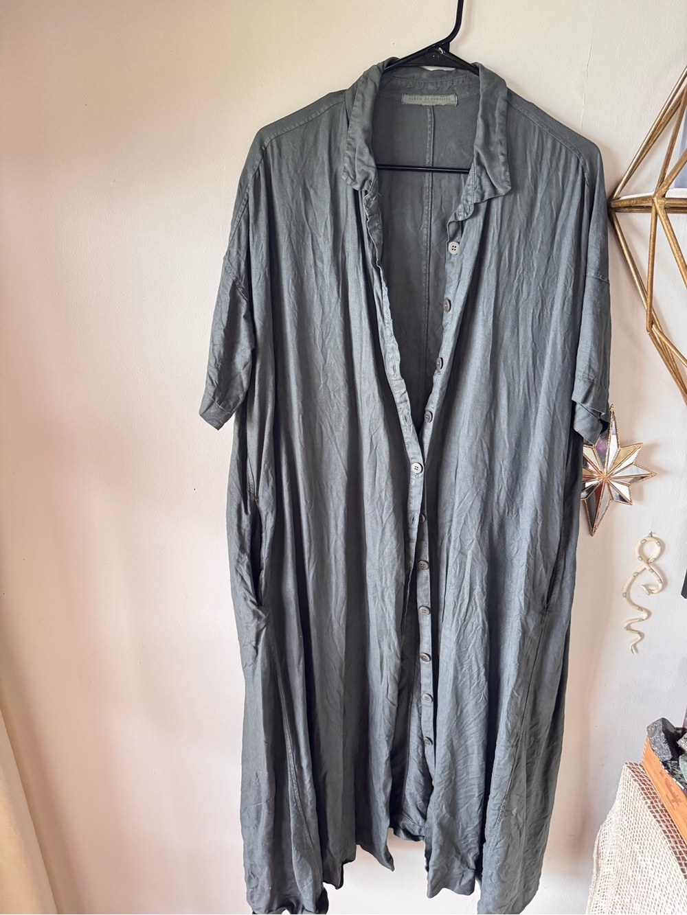 Women's Midi Button-Front Shirt Dress - Slate Gray